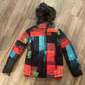 Roxy girls 14 snow jacket, 10k waterproofing, perfect condition, detachable fur